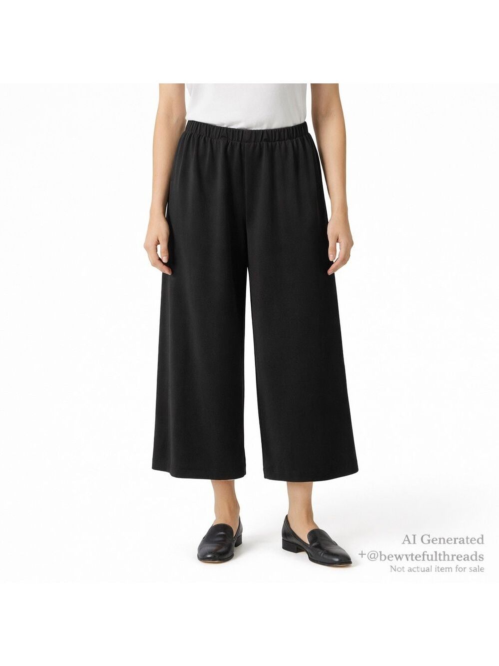 Ever Sassy XL Black Cropped Culotte Pants Elastic Waist Minimalist